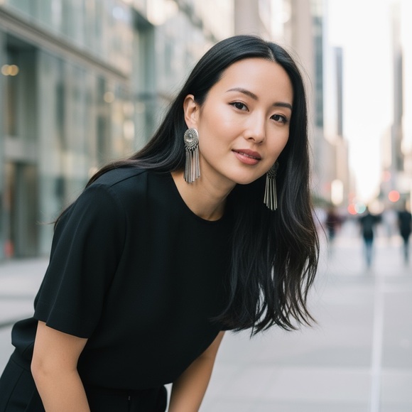 VINTAGE EARRINGS 70s clip long rhinestone moonstone tassel metal silver dangly - Picture 9 of 10